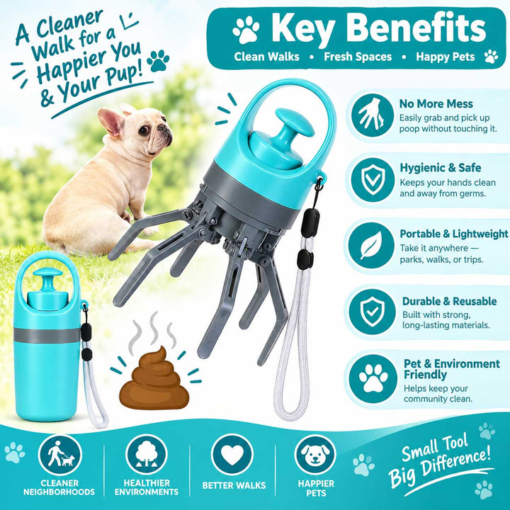 Dog Poop Scooper with Built-In Bag Dispenser – Portable Pooper Picker - PawMaterial